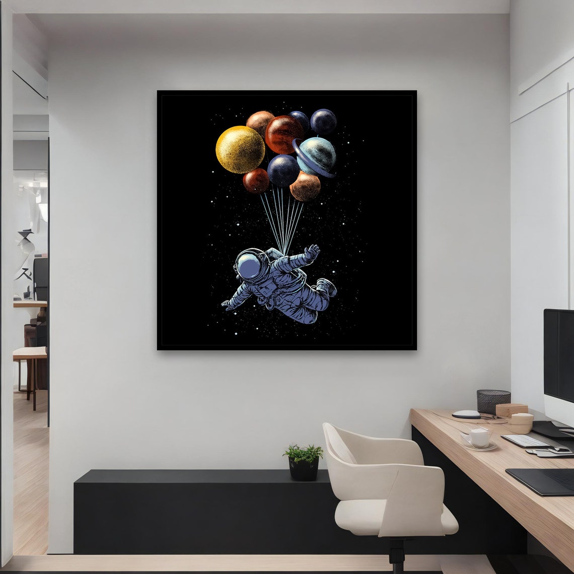 Astronaut Floating Planet Balloons Whimsical Space Adventure Art Print - Image 4