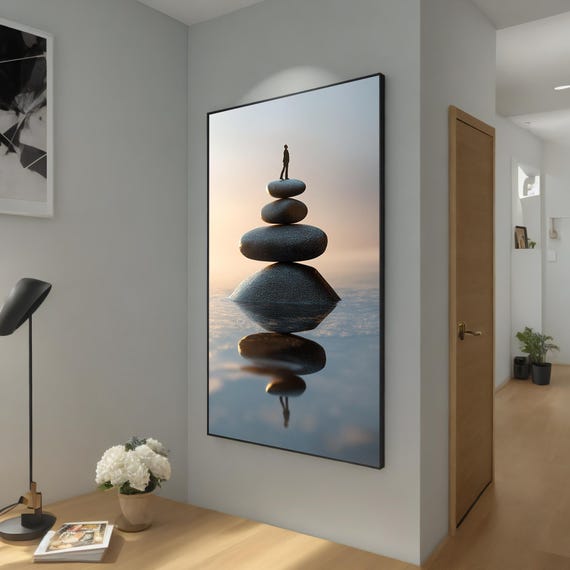 Zen Stone Balance Painting Tranquil Wall Decor Minimalist Meditation Artwork Zen Inspired Gift Modern Abstract Print