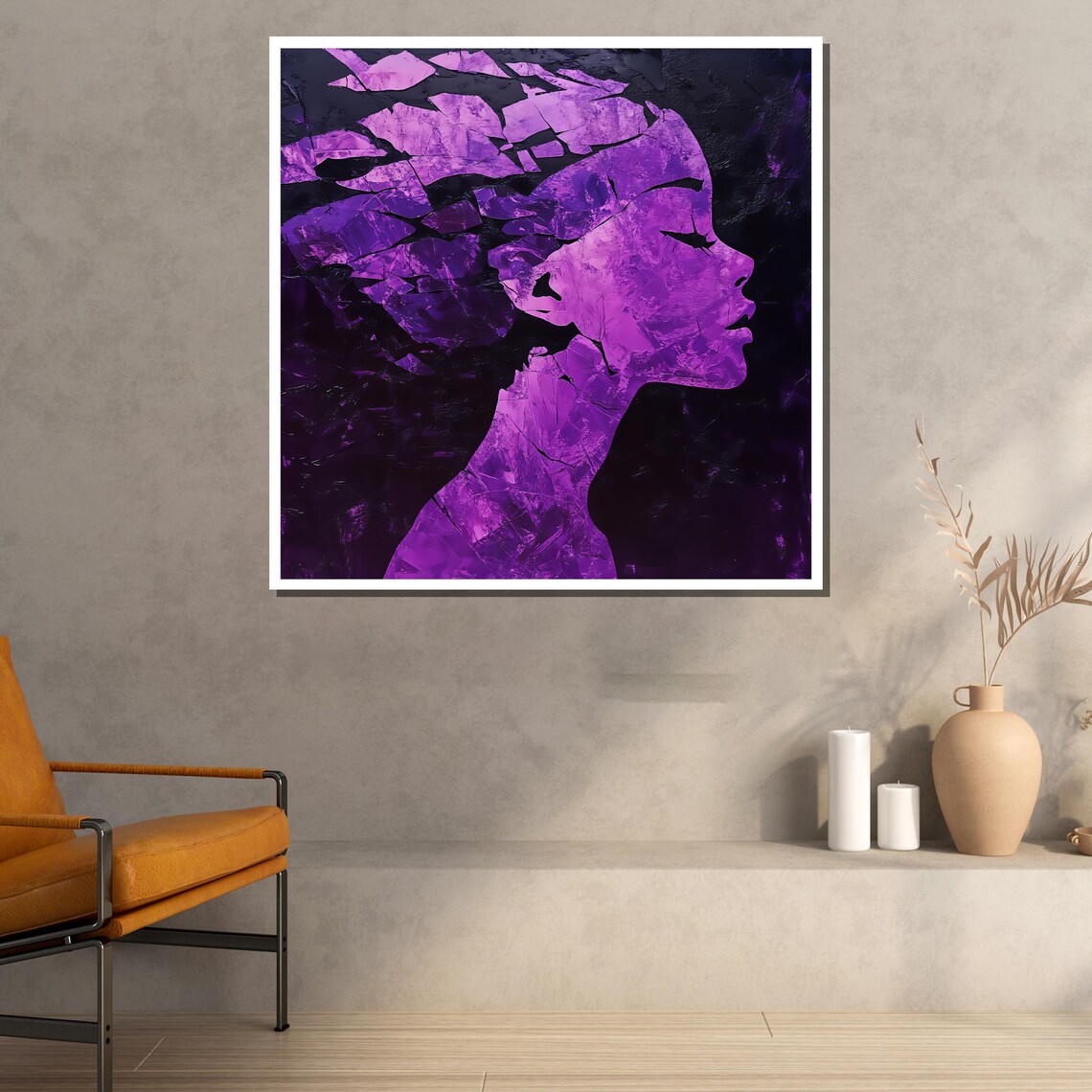Purple Abstract Woman Profile Silhouette Textured Modern Portrait Poster - Image 2