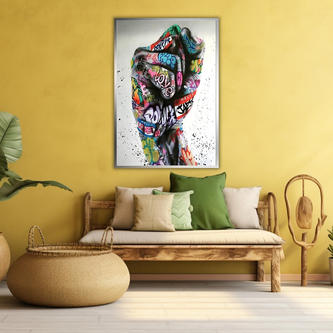 Graffiti Raised Fist Power Colorful Street Art Gold Frame Poster - Image 4