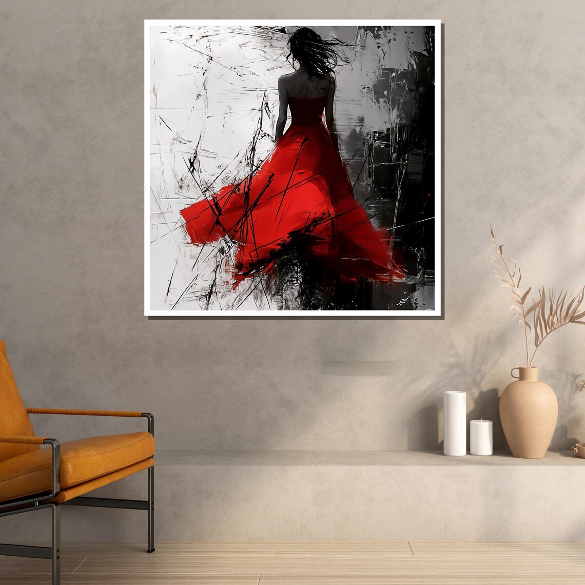 Woman in Red Dress Abstract Painting Bold Expressive Female Silhouette Poster - Image 2