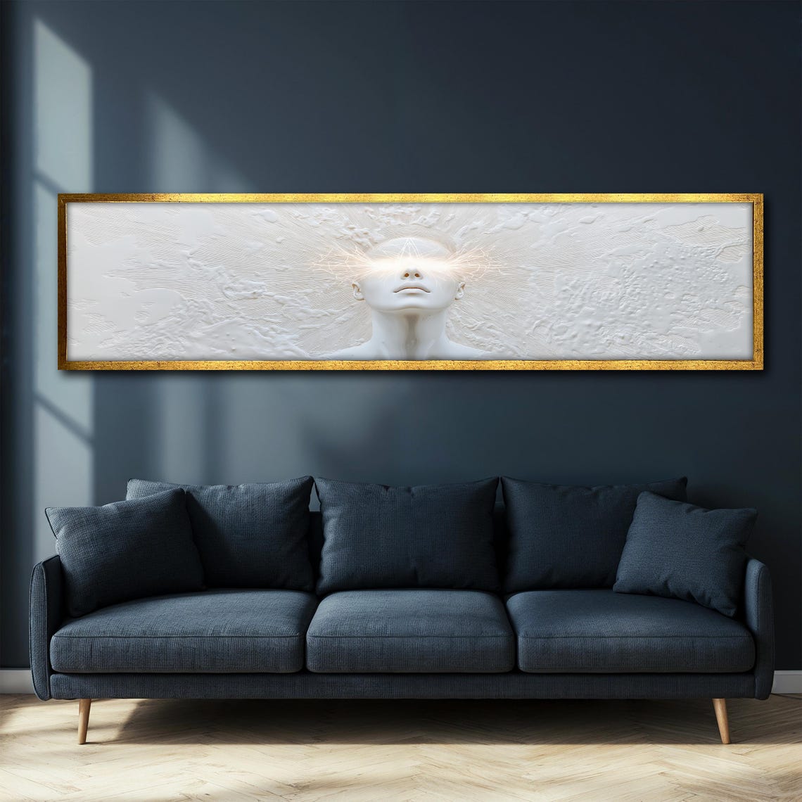 White 3D Face Relief Glowing Eyes Texture Panoramic Wall Art Poster
