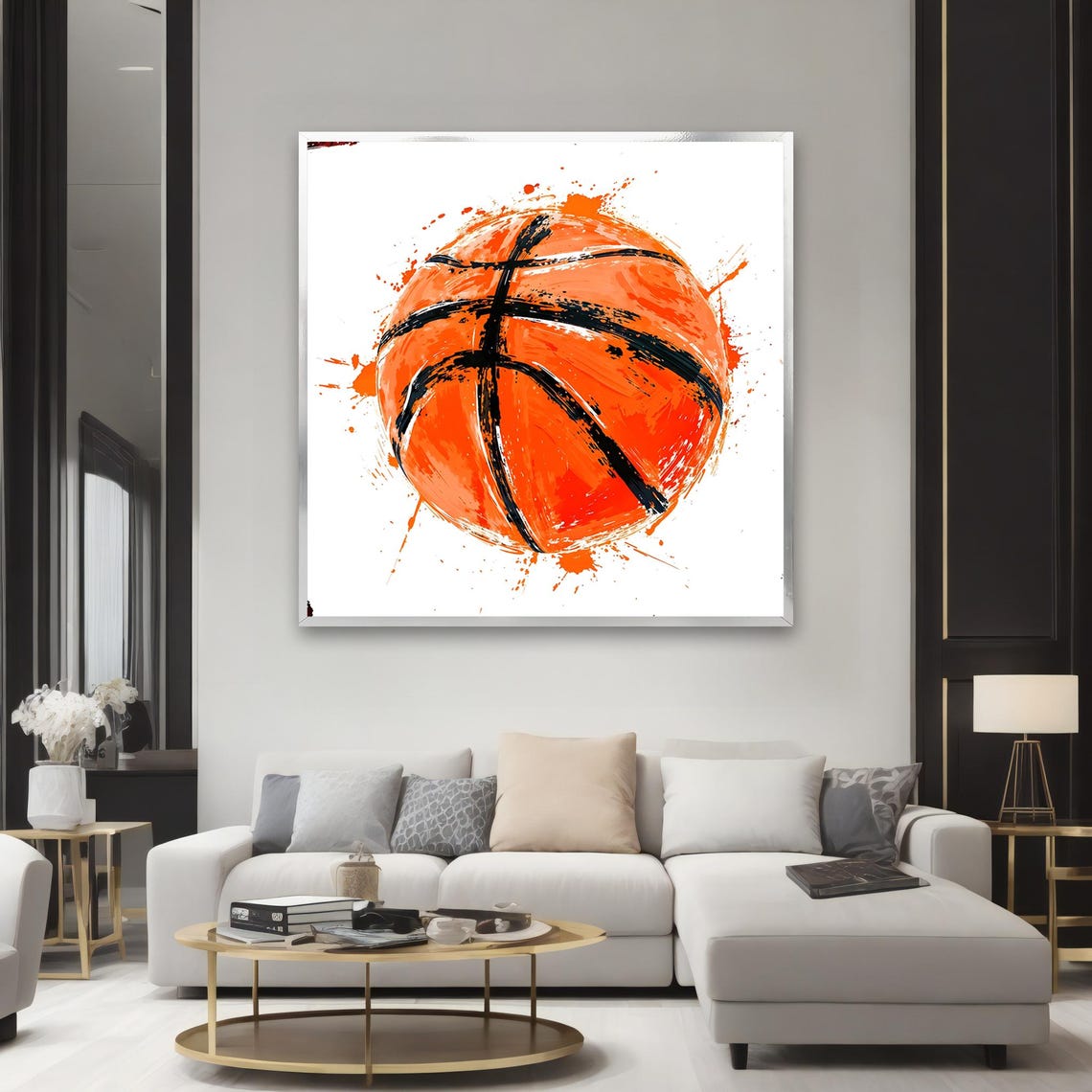 Abstract Basketball Splash Art Orange Sports Ball Modern Wall Art - Image 2
