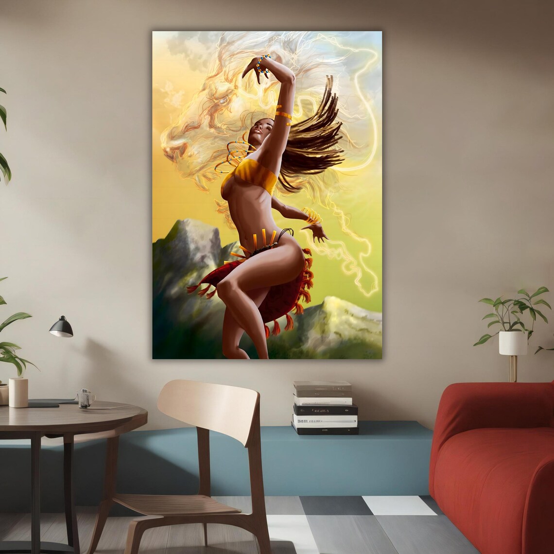 Golden Tribal Woman Dancing Fantasy Ethereal Hair Swirl Art Poster - Image 3