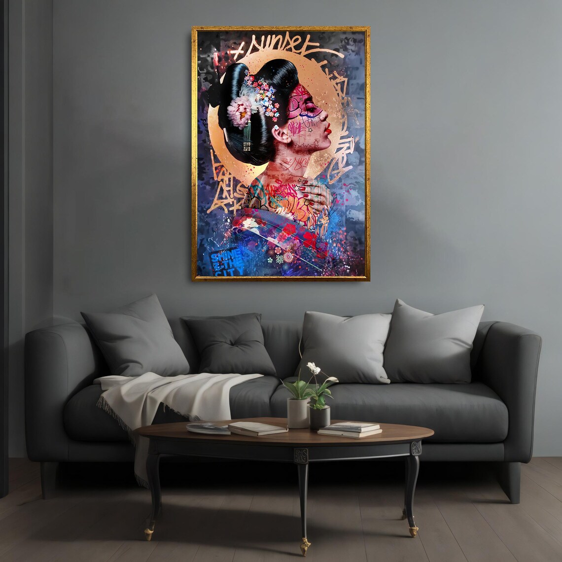 Geisha Graffiti Sunset Gold Japanese Street Art Modern Wall Art - Image 4