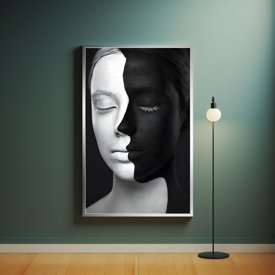 Split Face Black White Woman Portrait Yin Yang Modern Poster - Image 4