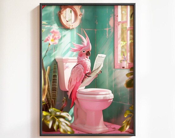 Bathroom Cockatoo On Toilet Print Bathroom Decor Bathroom Prints Funny Bathroom Wall Decor Toilet Wall Art Bathroom Wall Art Toilet Humor