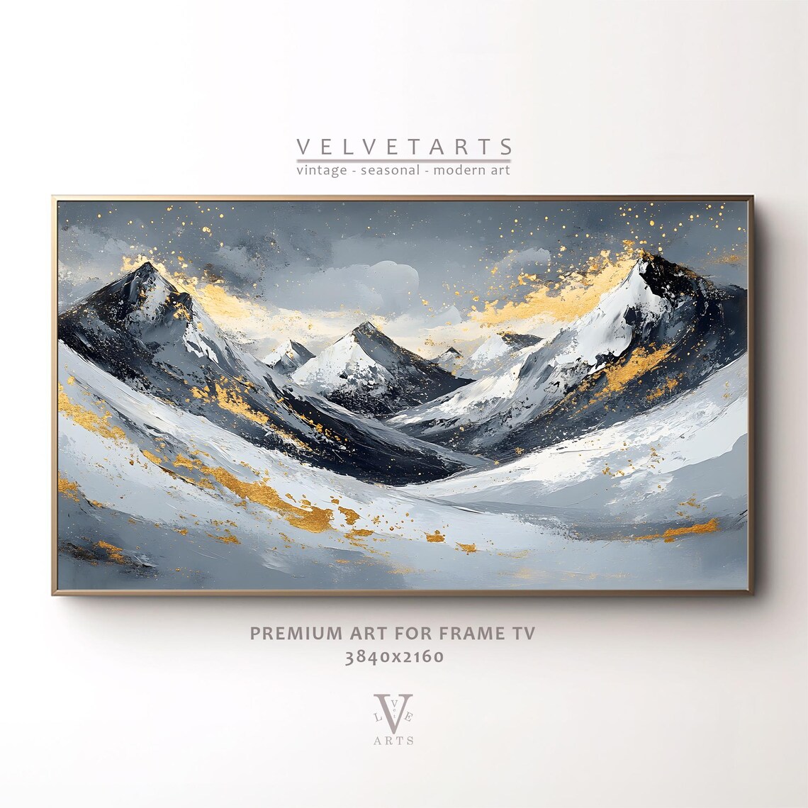 Abstract Snowy Mountain Peaks With Gold Accents Winter Art Poster - Image 5
