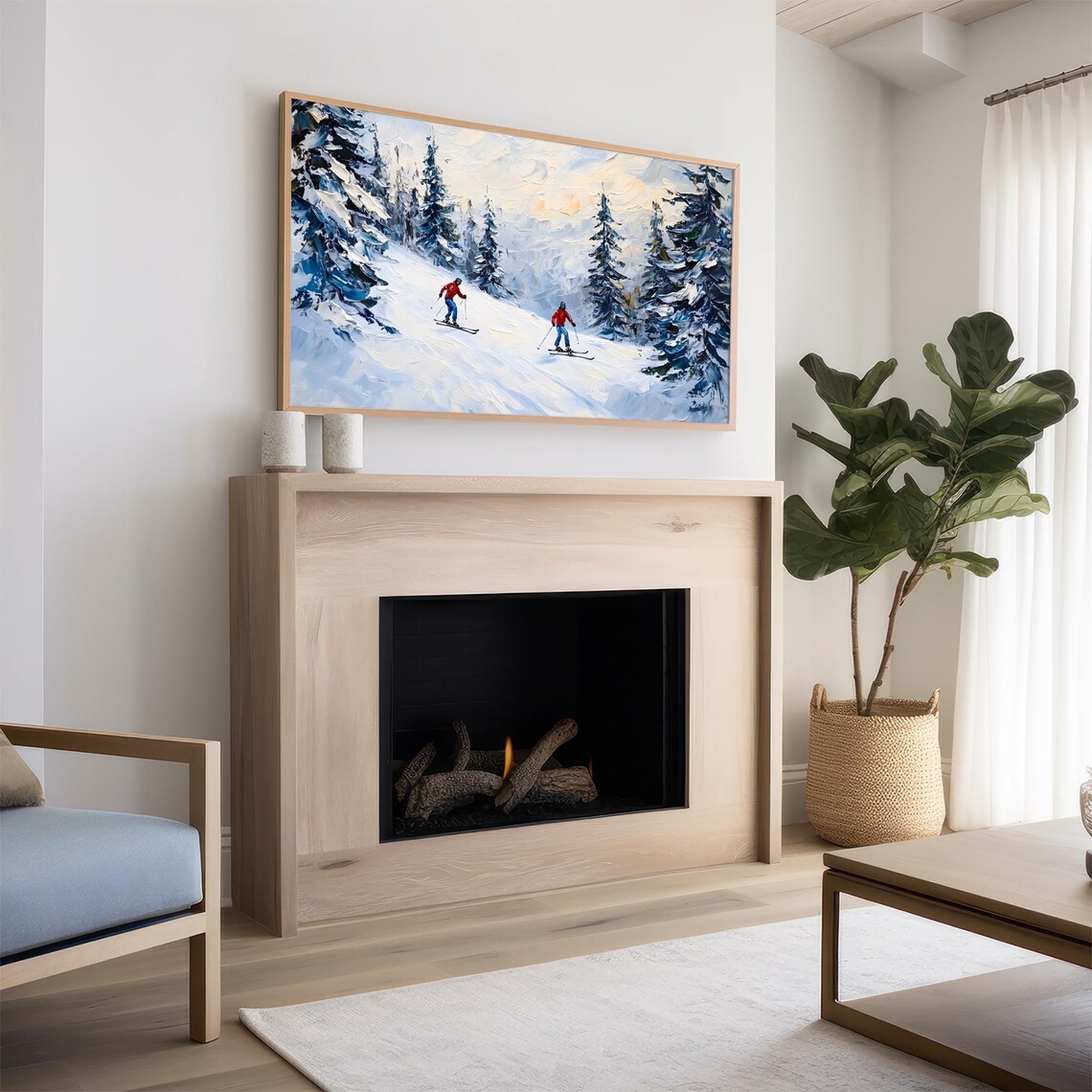 Frame Tv Art Skiers On Snowy Mountain Christmas Decor Winter Festive Painting Farmhouse Art Christmas Tv0225 - Image 2