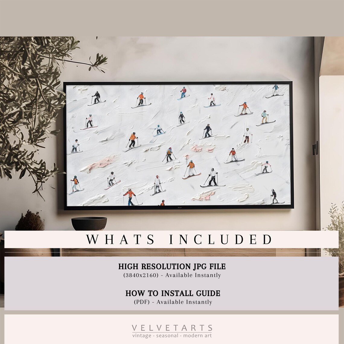 Frame Tv Art Skiers On Snowy Mountain Christmas Decor Winter Festive Painting Farmhouse Art Christmas Tv0193 - Image 4