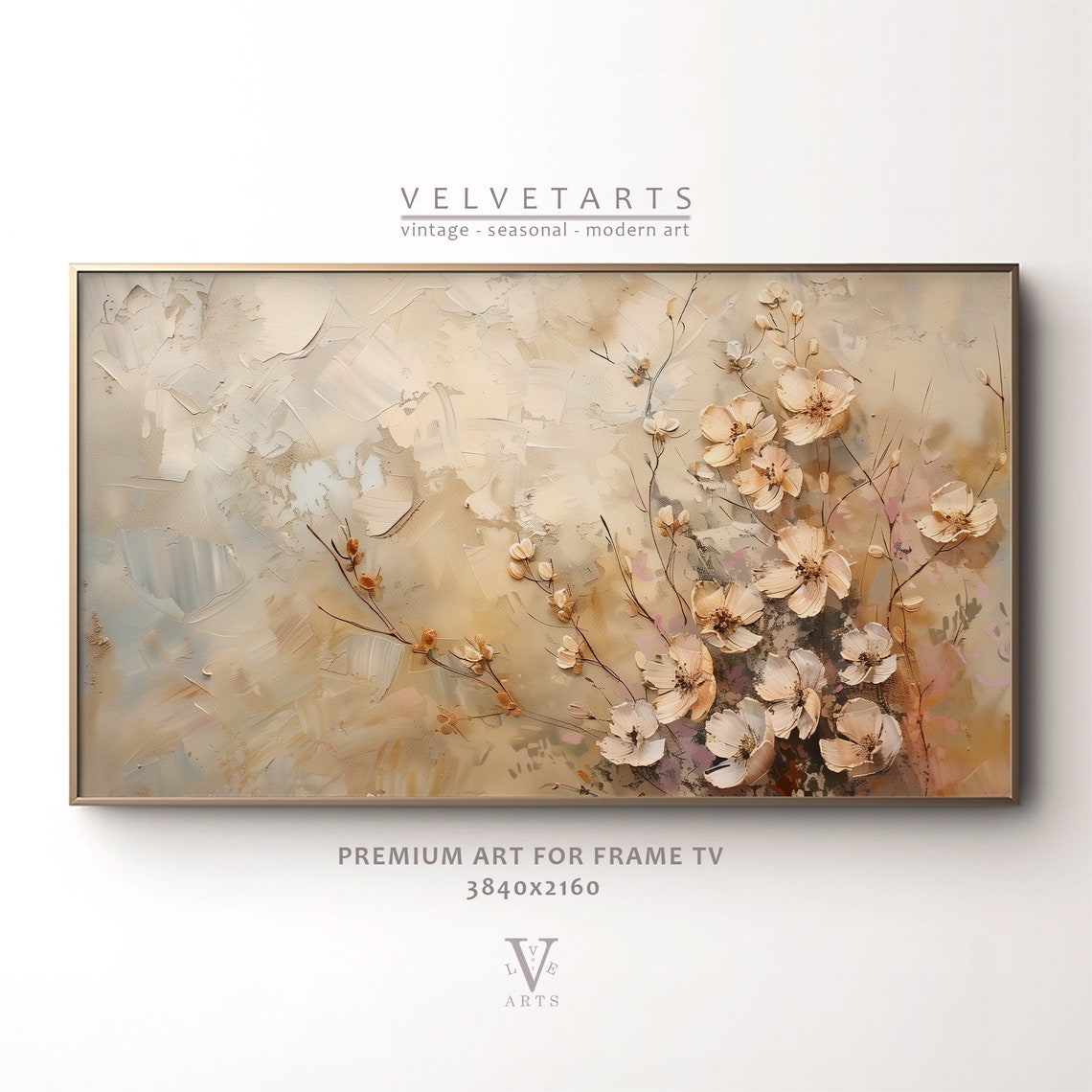 Cream Blossoms Textured Neutral Floral Farmhouse Painting Wall Art