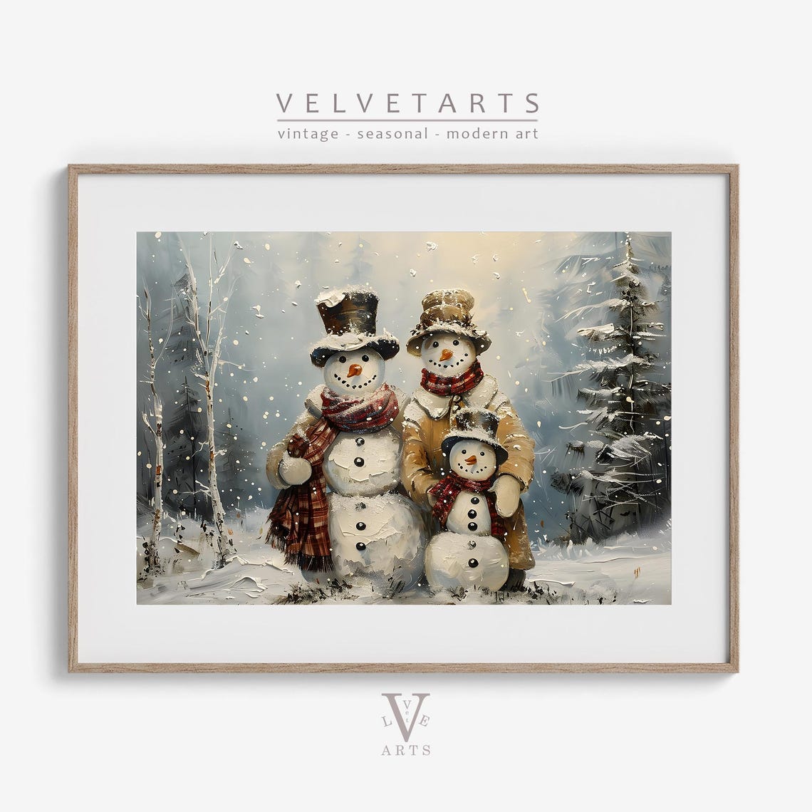 Snowman Family Portrait Vintage Painting Christmas Print Farmhouse Christmas Christmas Wall Art Vp0188 - Image 5