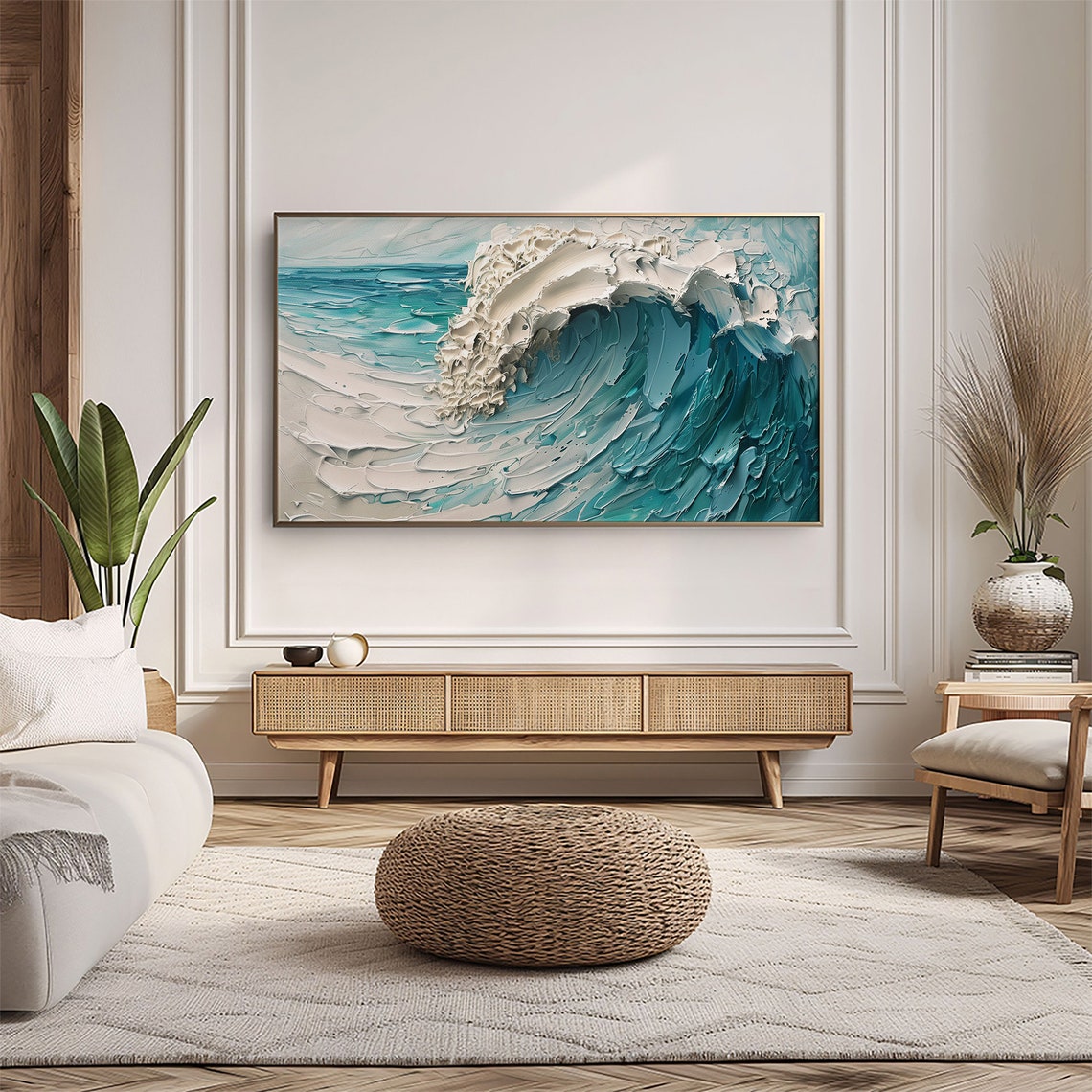 Turquoise Ocean Wave Impasto Textured Coastal Surf Art Poster - Image 5