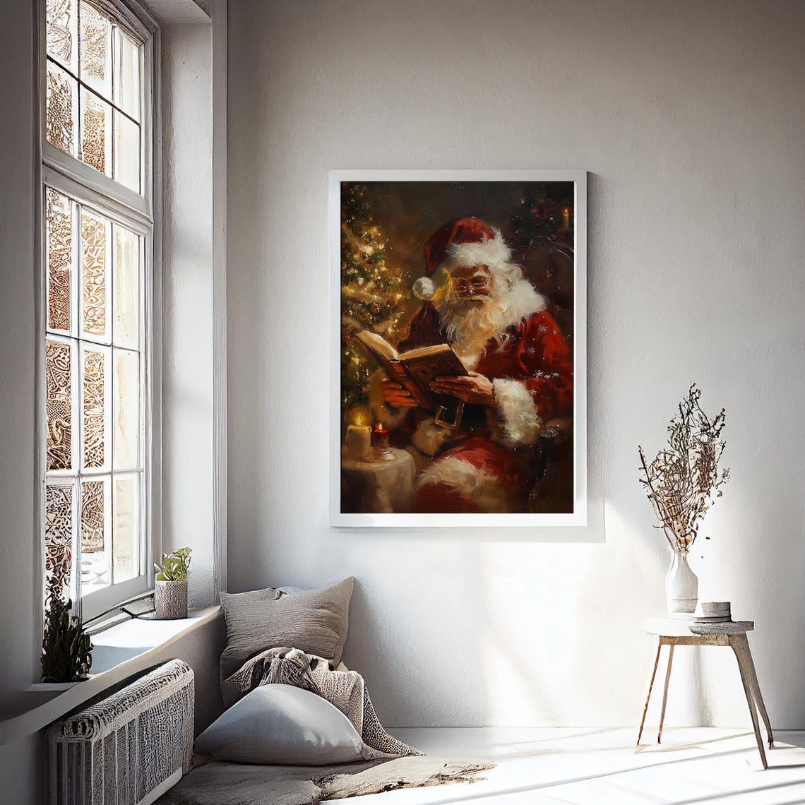 Santa Claus Reading a Storybook by the Christmas Tree Poster - Image 2