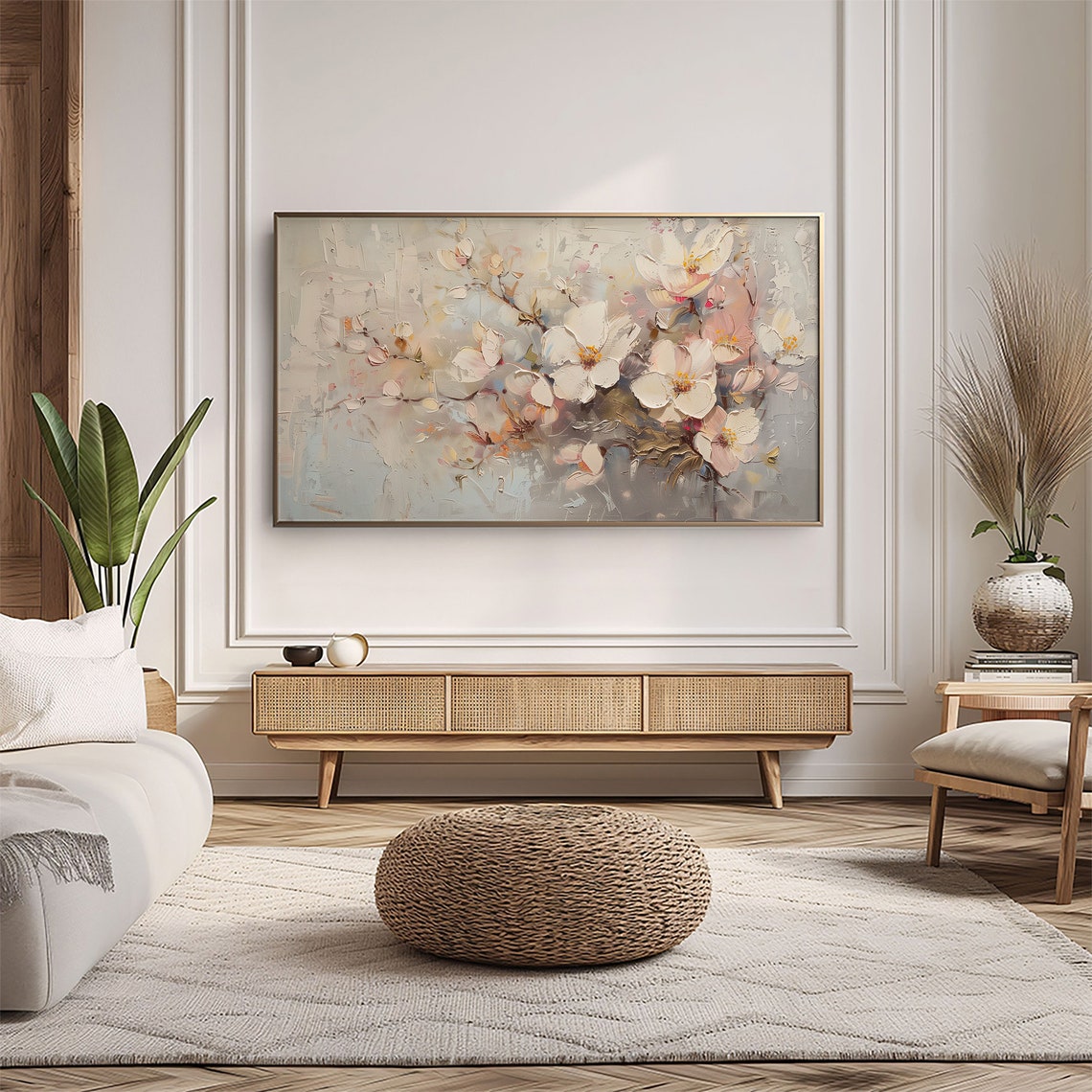 Cherry Blossom Branches White Pink Textured Spring Painting Poster - Image 5