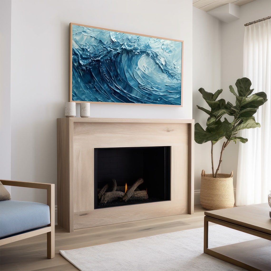 Deep Blue Ocean Swirl Impasto Abstract Wave Painting Wall Art - Image 2