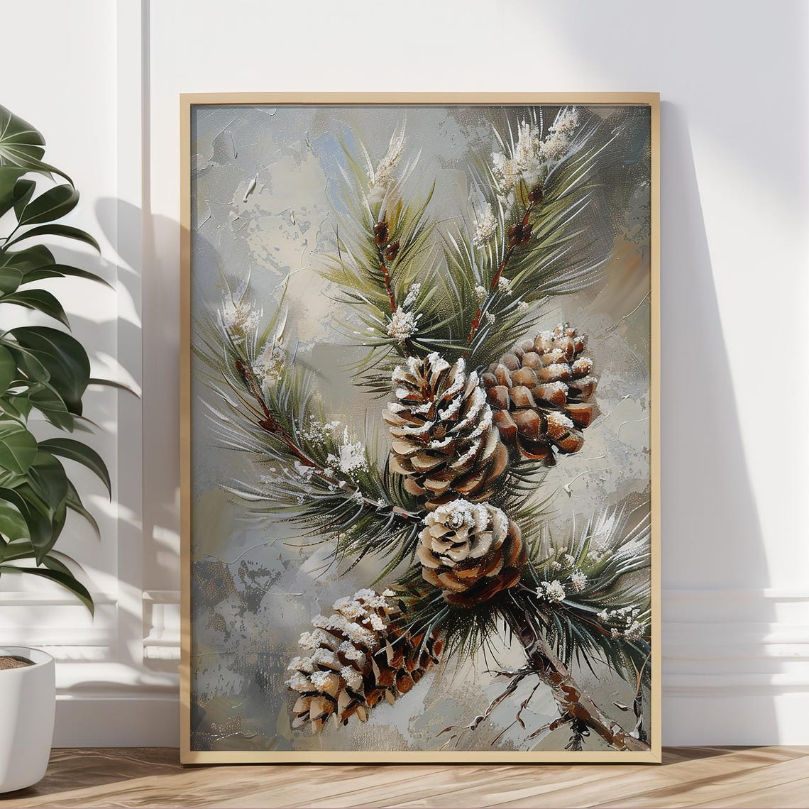Frosted Pine Cones Evergreen Branch Winter Botanical Wall Art Poster - Image 5