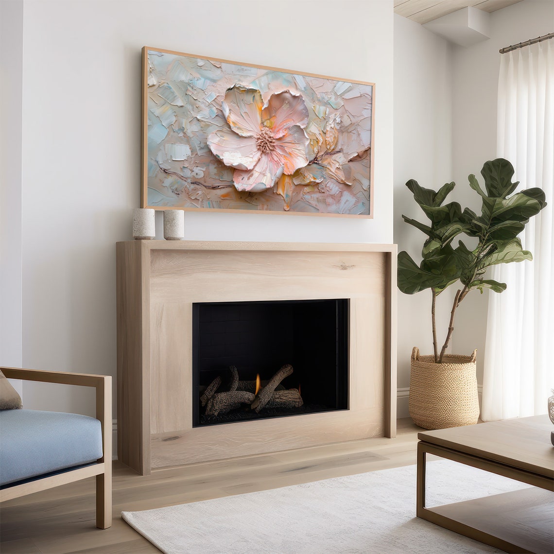Soft Blush Flower Abstract Textured Pastel Floral Painting Wall Art - Image 2