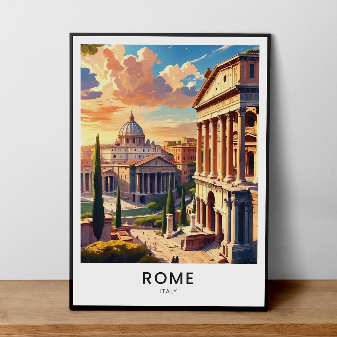 Rome Italy Ancient Roman Forum Ruins Sunset Vintage Travel Poster