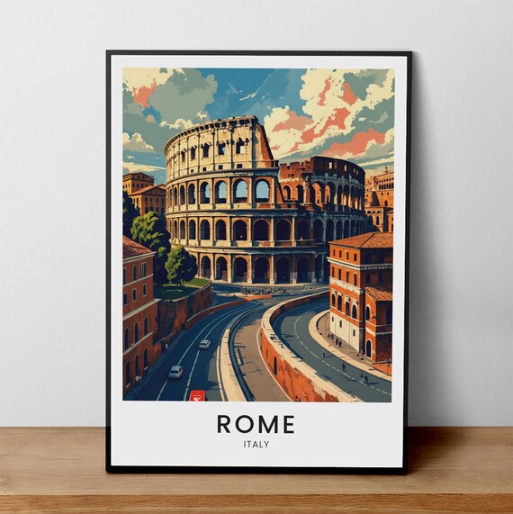 Rome Italy Colosseum Ancient Amphitheater Cityscape Travel Poster