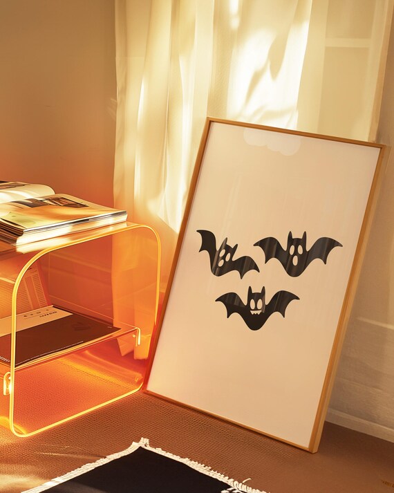 Cute Three Bats Print Kidfriendly Halloween Wall Art Black And White Bat Decor Spooky Cute Poster Fun Minimalist Nursery