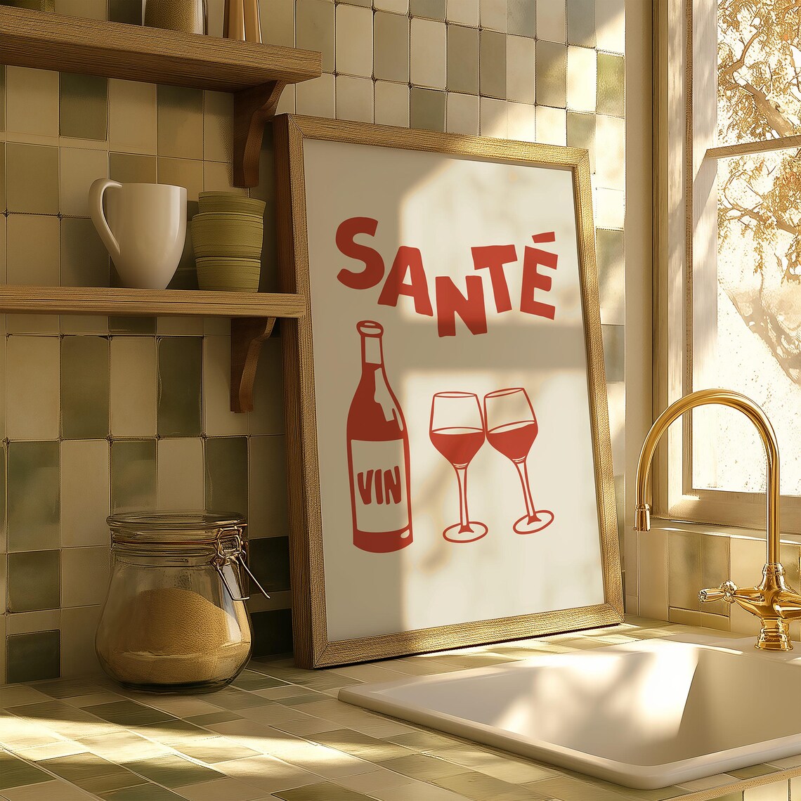 Red Sante French Wine Toast Retro Bar Cart Kitchen Wall Decor Poster - Image 2