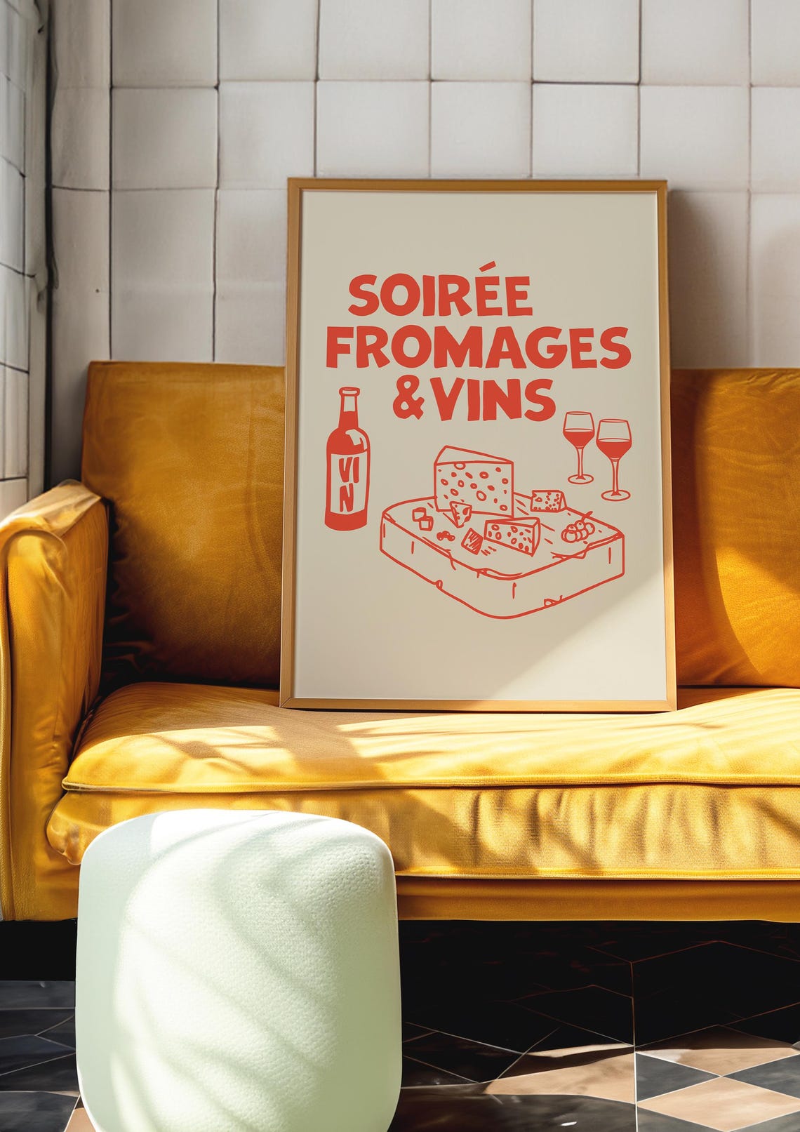 Soiree Fromages Vins Bright Red Cheese Board French Kitchen Poster - Image 2