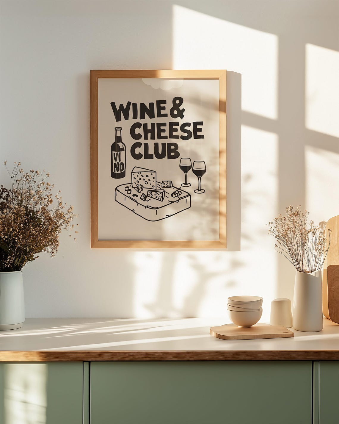 Black Wine And Cheese Club Retro Bar Cart Kitchen Wall Decor Poster - Image 2