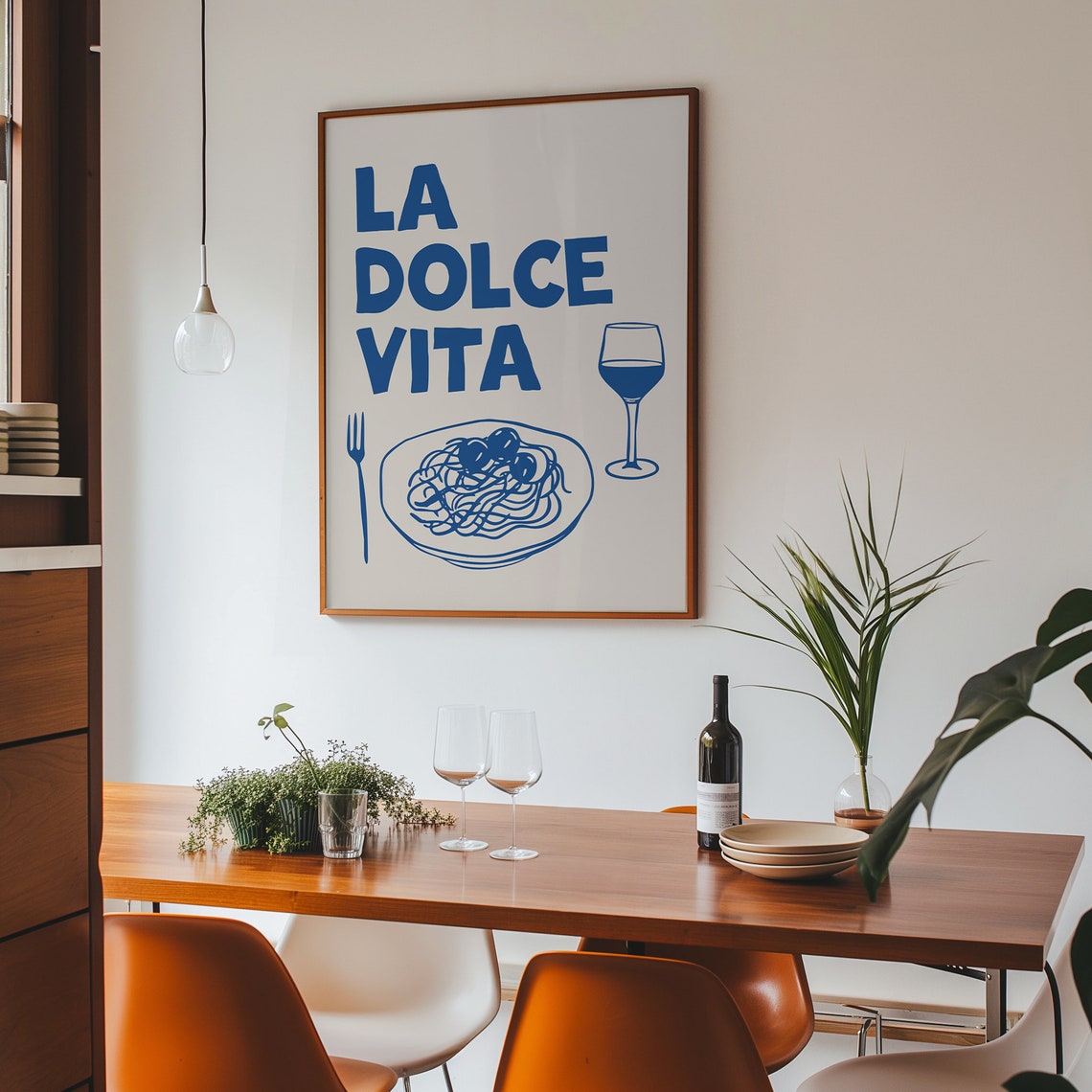 La Dolce Vita Blue Pasta and Wine Italian Kitchen Wall Poster - Image 3