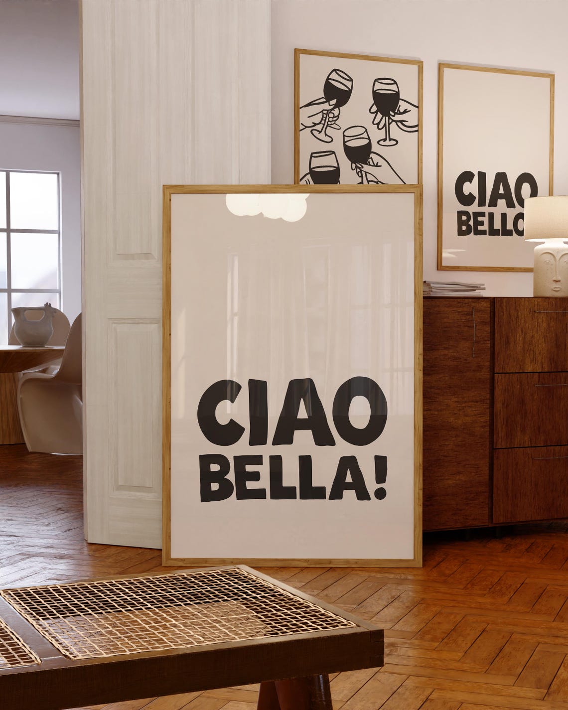 Ciao Bella Black Bold Italian Phrase Cream Minimalist Entryway Poster - Image 3