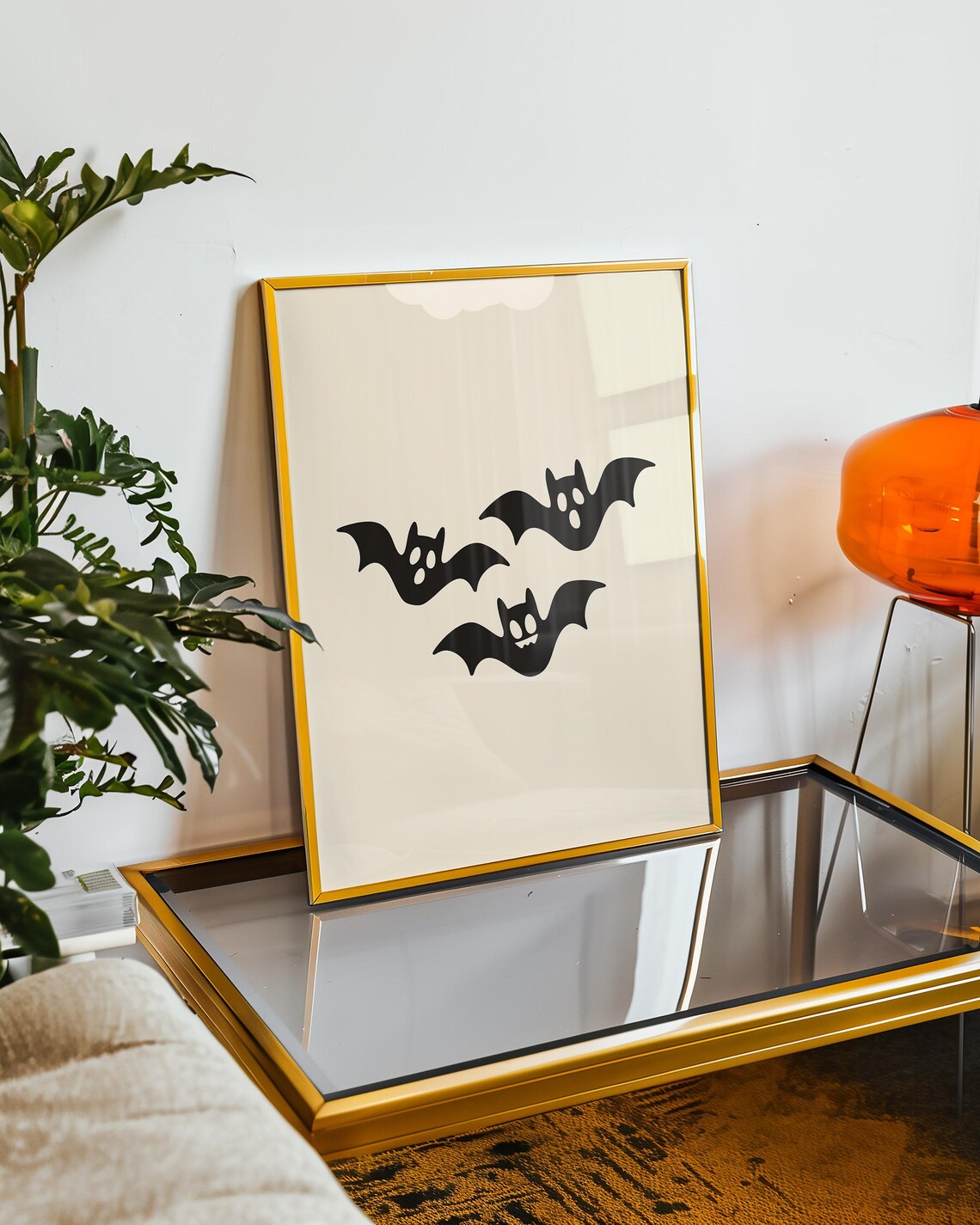 Cute Bats Trio Black Minimalist Halloween Spooky Nursery Wall Art - Image 2
