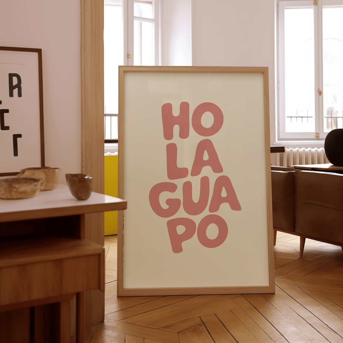 Hola Guapo Pink Retro Spanish Quote Typography Love Decor Poster - Image 2