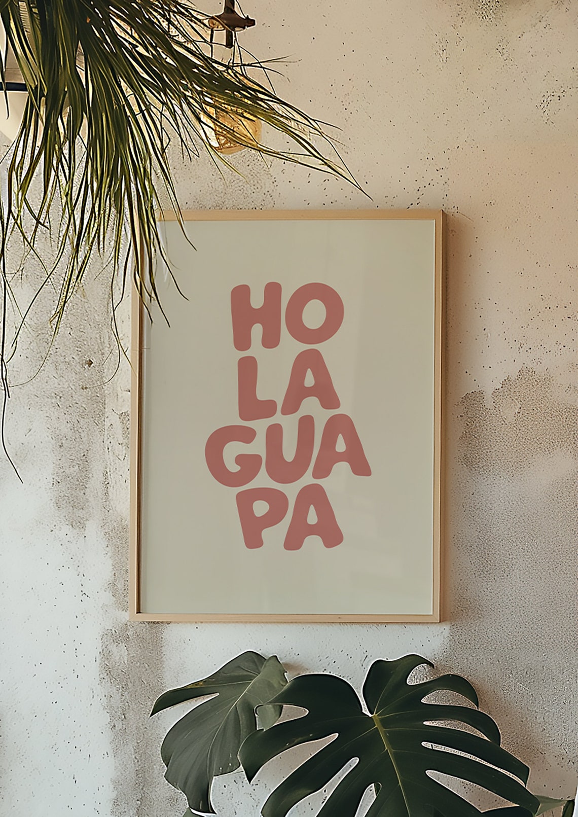 Hola Guapa Rose Pink Stacked Lettering Cream Spanish Minimalist Poster