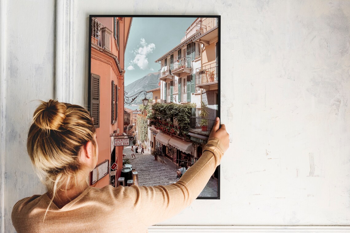 Lake Como Street Cafes Pastel Photo Italy Lakeside Travel Poster - Image 3