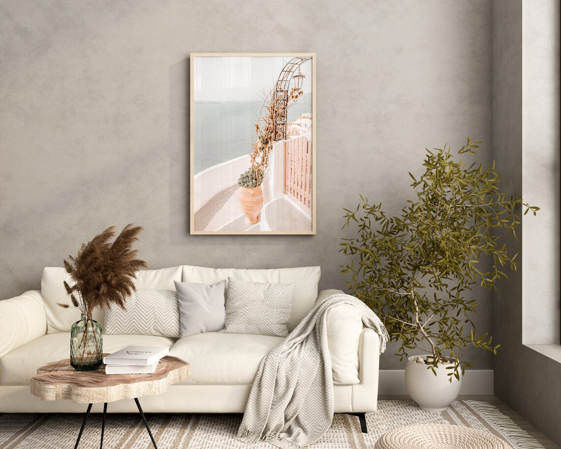 Santorini White Terrace Terracotta Pot Sea View Greece Travel Poster - Image 2