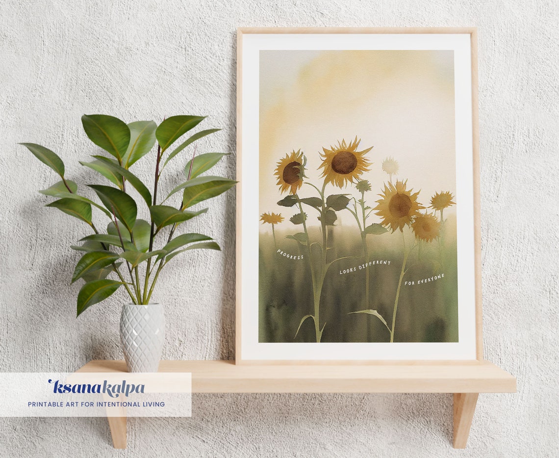 Progress Looks Different Sunflower Field Watercolor Quote Poster - Image 2
