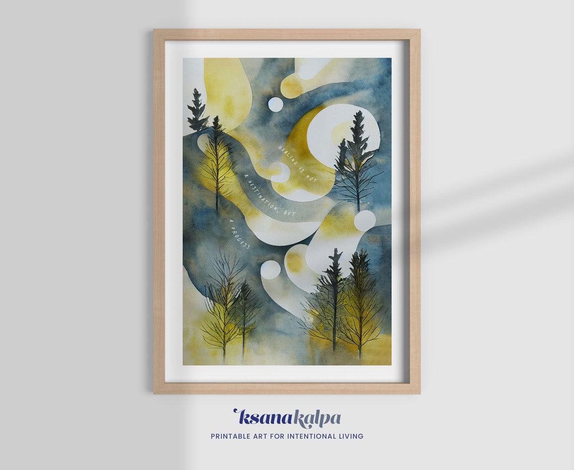 Healing Is Not a Destination Moonlit Forest Watercolor Poster