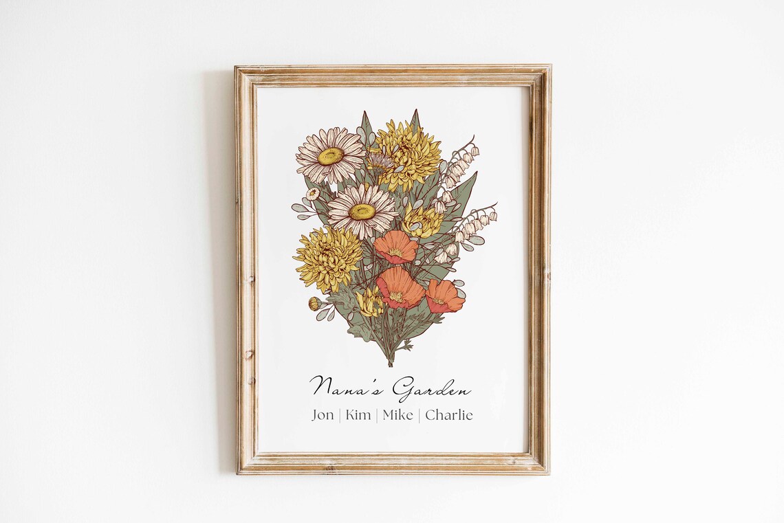 Birth Flower Bouquet Personalized Christmas Art Print - Image 3