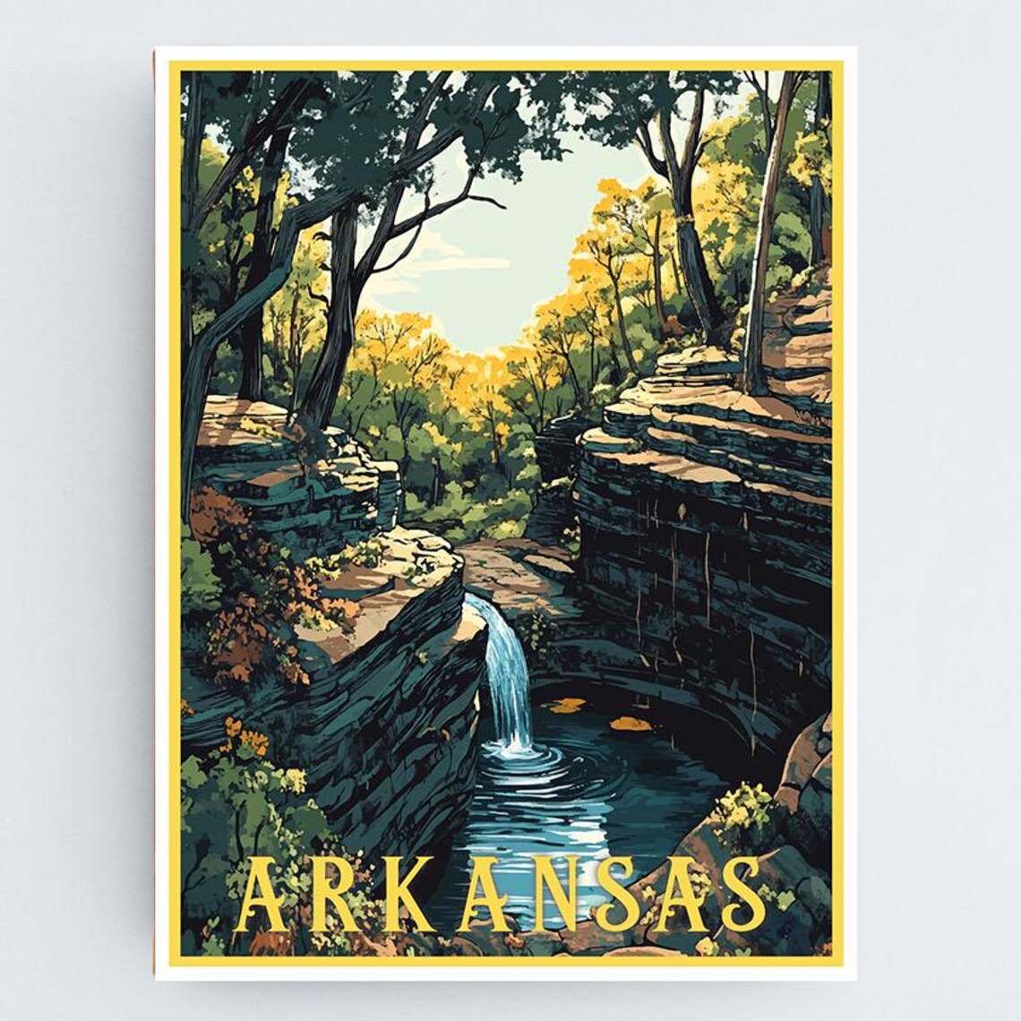 Arkansas Waterfall Canyon Forest Stream Vintage Travel Poster