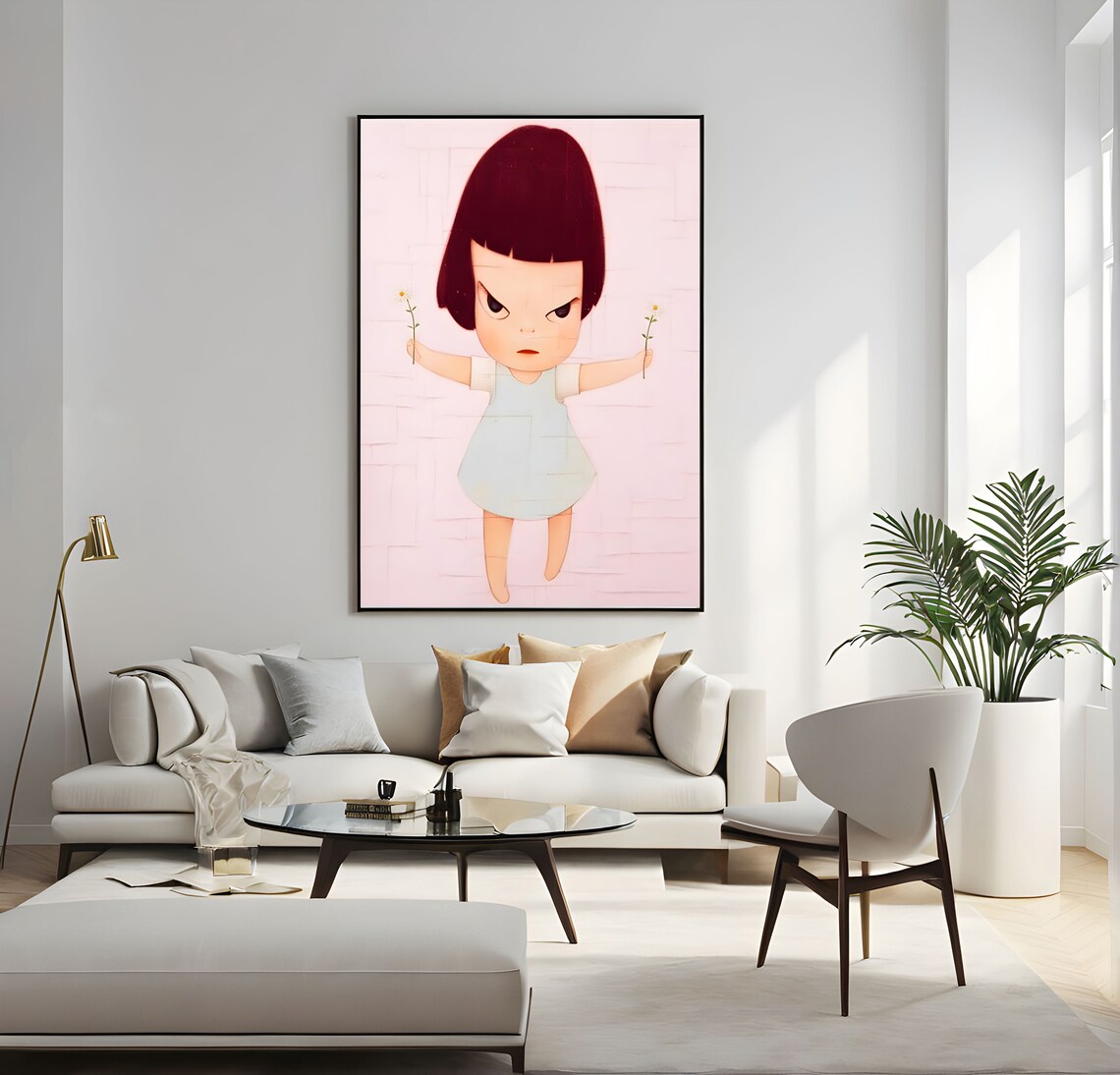 Yoshitomo Nara Girl Holding Flowers Defiant Pastel Japanese Art Poster - Image 5