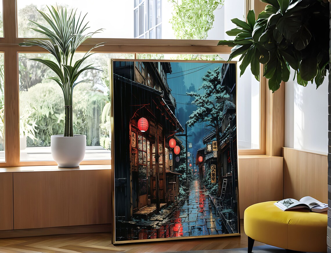 Rainy Night in Kyoto Lantern Lit Street Japanese Alley Poster - Image 4