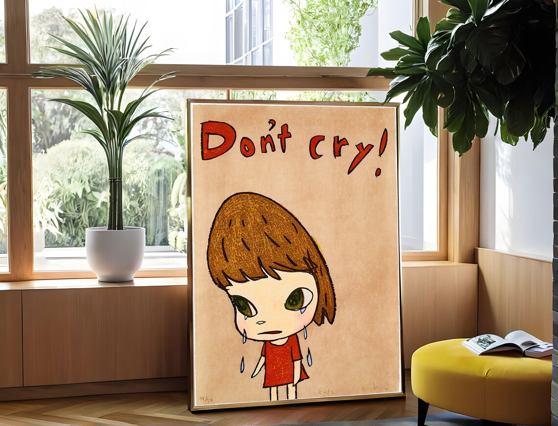 Yoshitomo Nara Dont Cry 2012 Teary Girl Red Text Quote Poster - Image 3