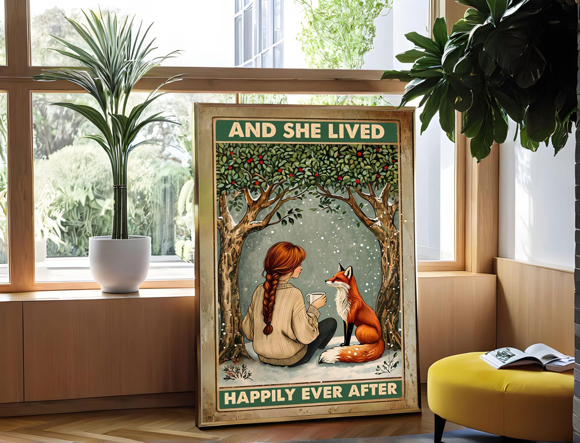 And She Lived Happily Ever After Girl And Fox Winter Fairytale Poster - Image 4