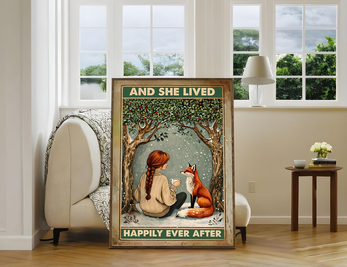 And She Lived Happily Ever After Girl And Fox Winter Fairytale Poster - Image 3
