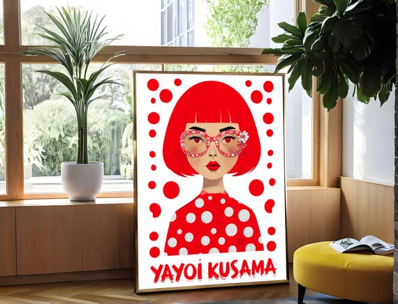 Yayoi Kusama Poster Abstract Portrait In Red Polka Dot Fashion Yayoi Kusama Abstract Minimalist Red Polka Dots Contemporary Art