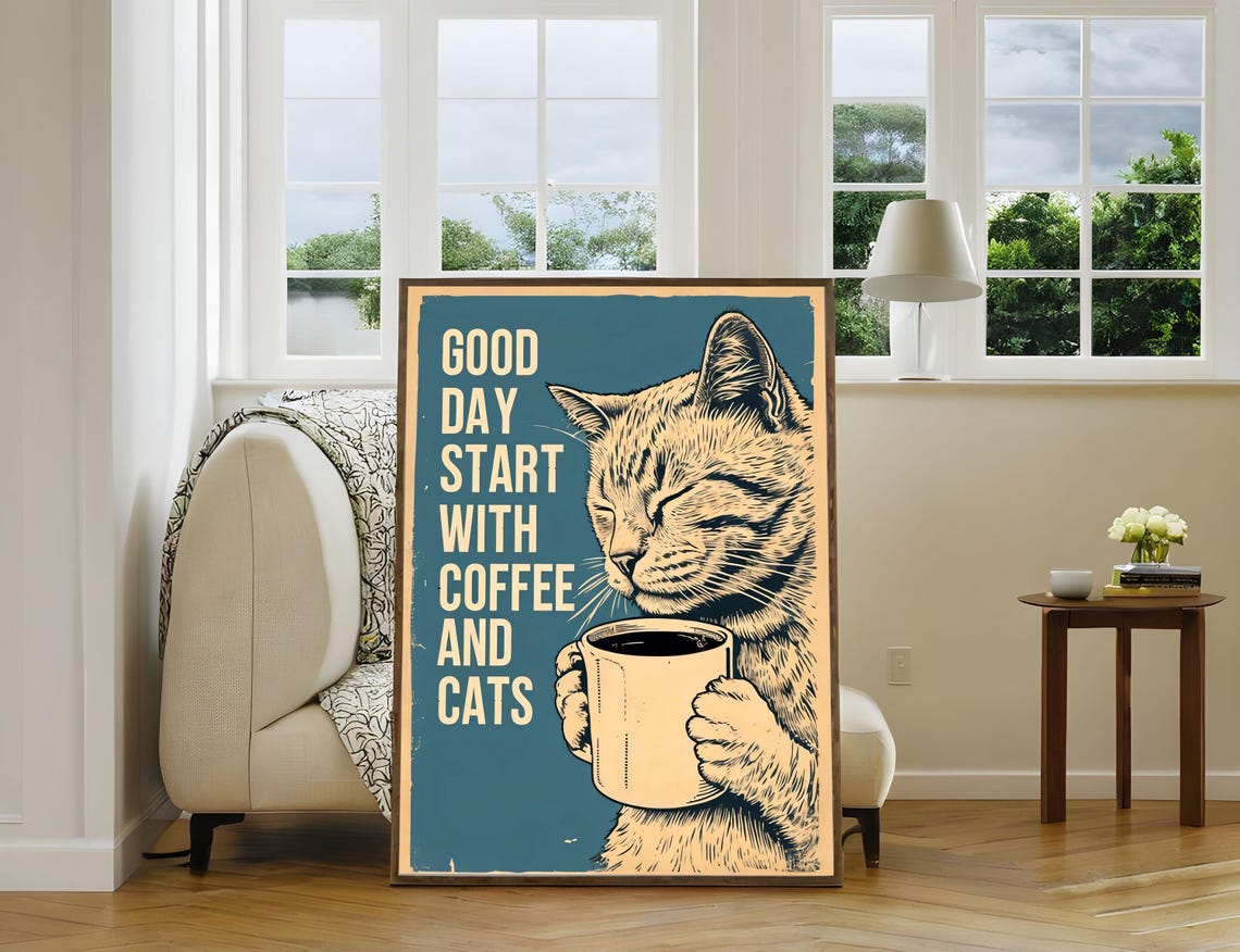Good Day Start With Coffee And Cats Vintage Tabby Poster Art - Image 5