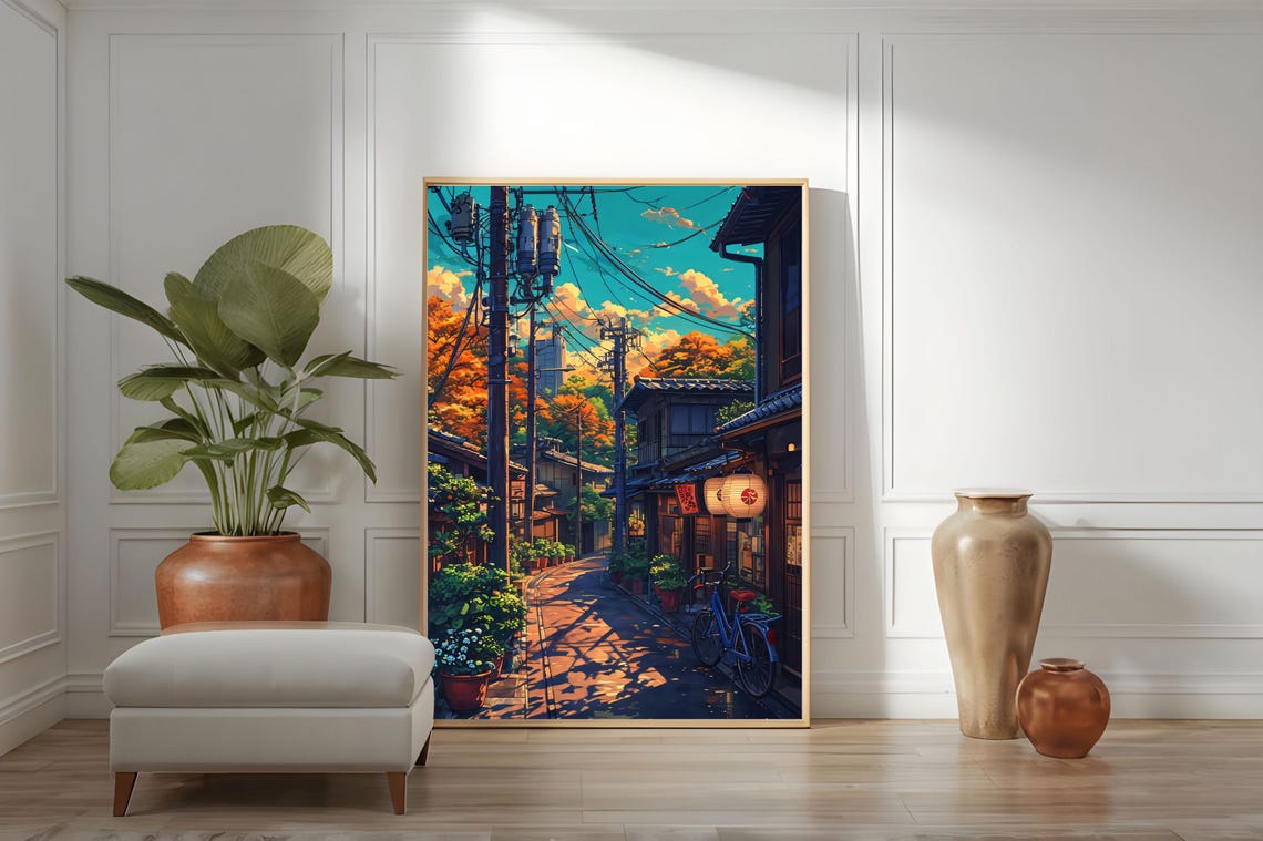 Tranquil Tokyo Street Ramen Shop In Autumn Light Tokyo Ramen Japan Cityscape Autumn Street Bike Urban Peaceful Japanese Foliage - Image 3