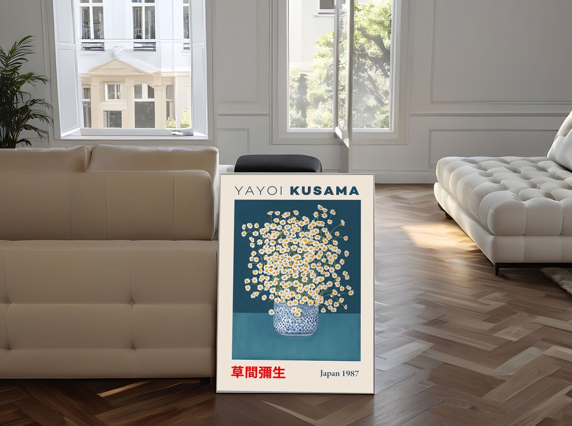 Yayoi Kusama Chamomile Flower Still Life Blue Vase Japan 1987 Poster - Image 5