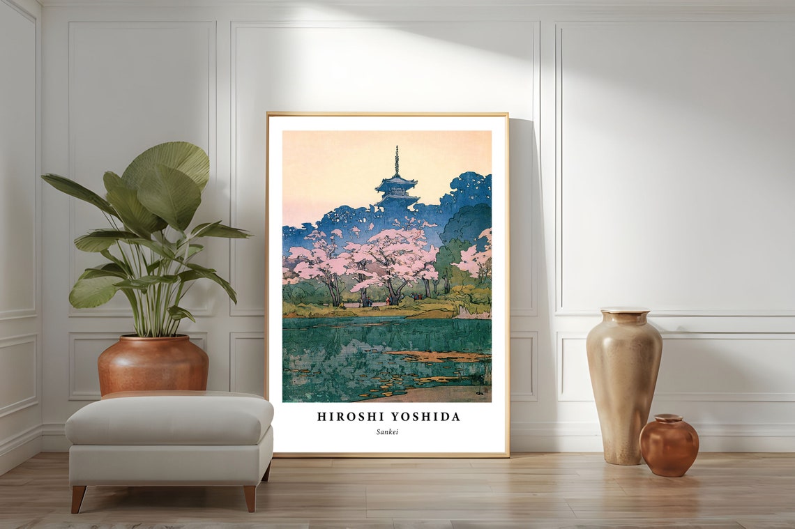 Hiroshi Yoshida Pagoda Cherry Blossoms Pond Japanese Garden Art Poster - Image 2