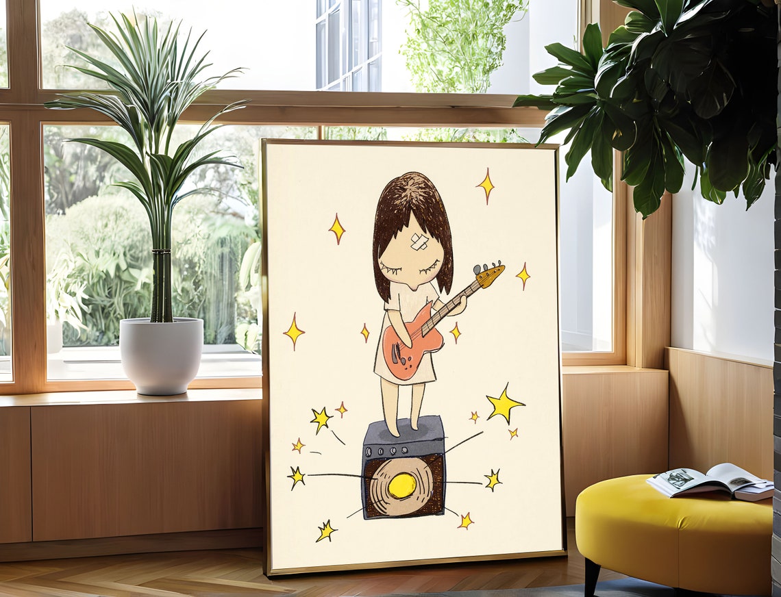 Yoshitomo Nara Guitar Girl Starburst Amp Illustration Wall Art - Image 2